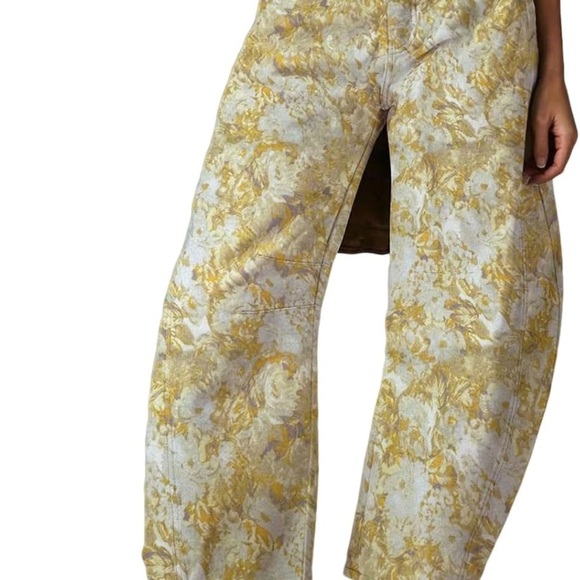 loveimgs Women Baggy Barrel Jeans Mid Rise Printed Denim Pants Wide Leg Jeans - Picture 2 of 3